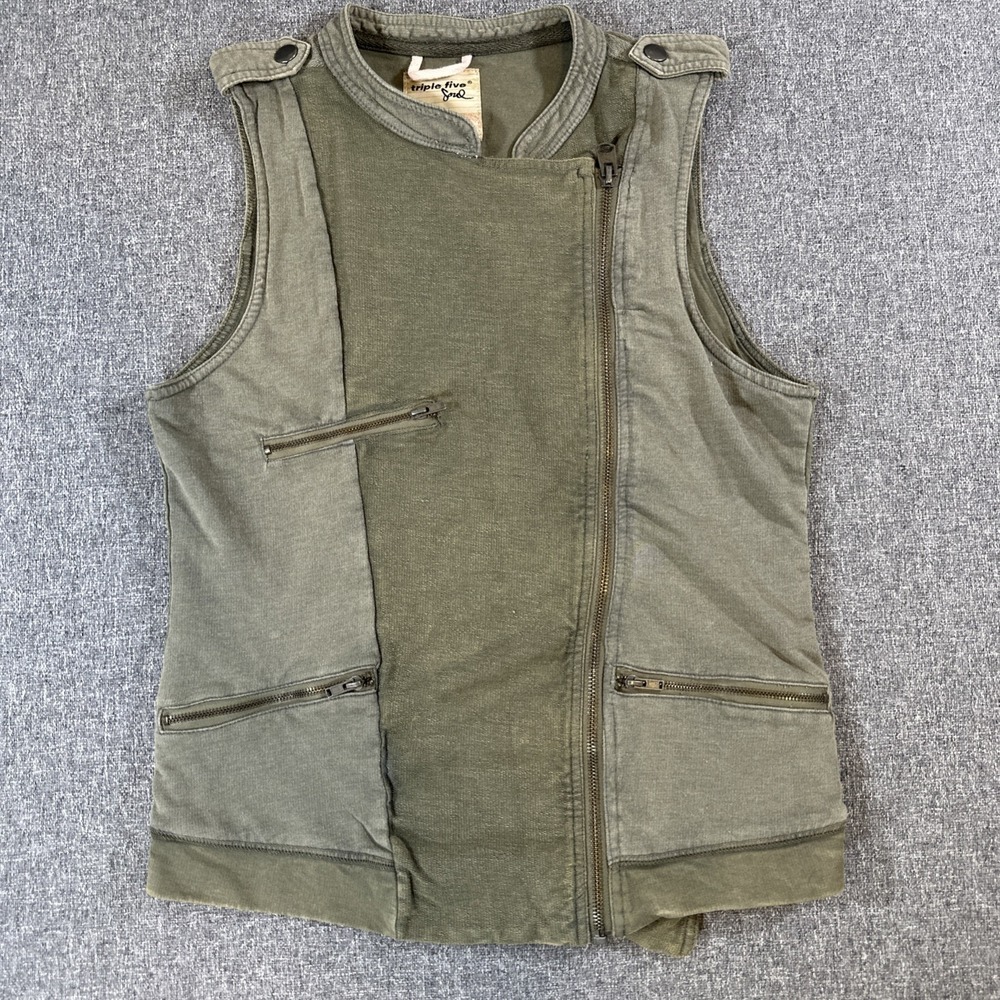 Vintage Triple Five Soul Utility Vest Womens XS Olive Green Military Y2K